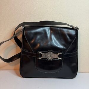 Old VTG Gucci Black Leather Crossbody Bag with Silver-tone G logo clasp